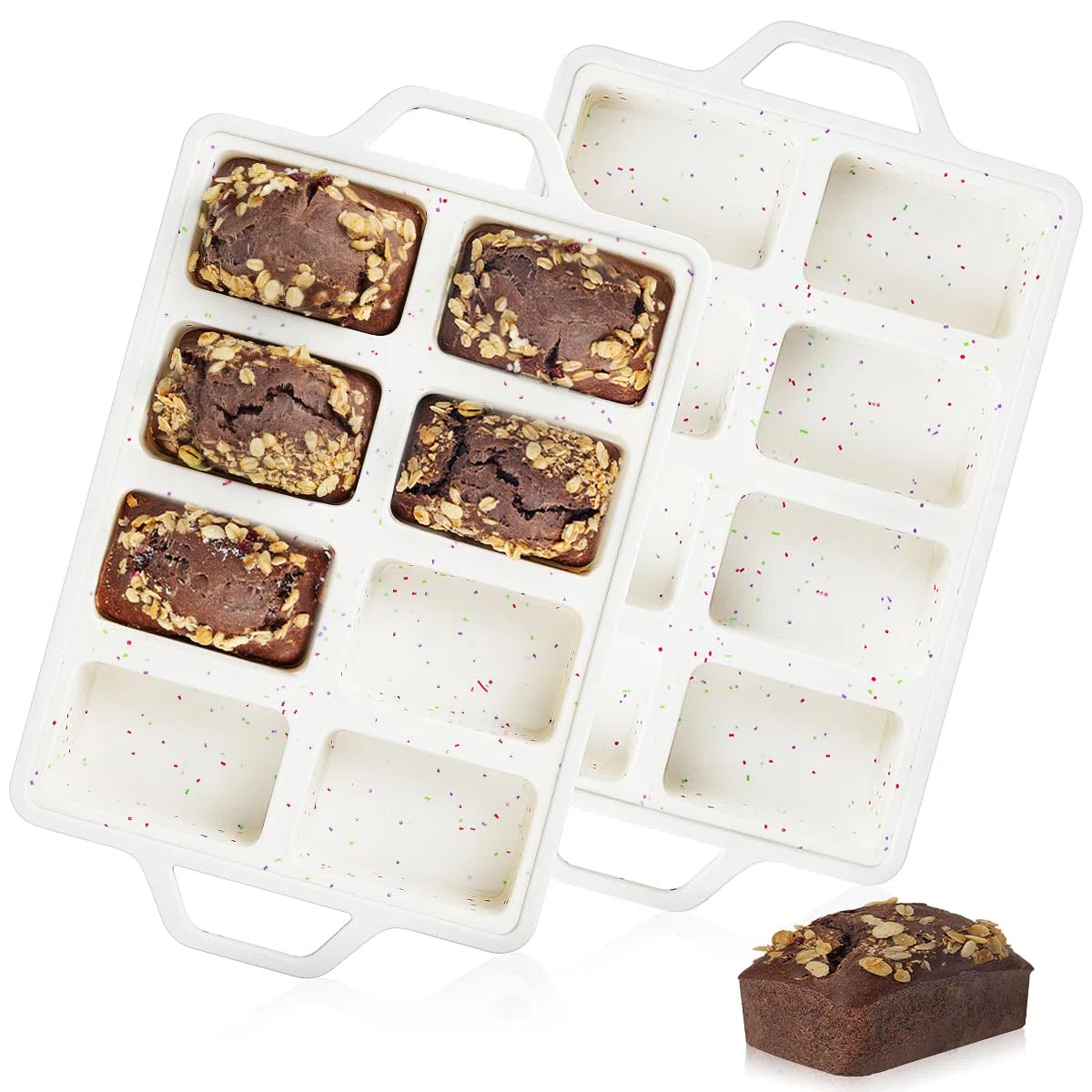 CAKETIME Mini molde de silicona para pan de maíz, 8 cavidades, mini molde para pan, brownie, pan de maíz, pastel de queso, chocolate (paquete de 2)