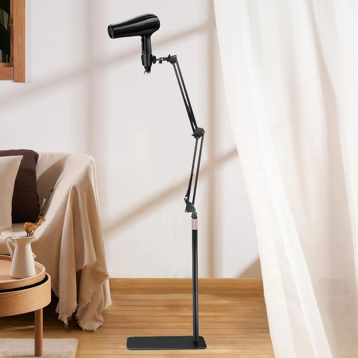 Soporte para Secador de Pelo Lazy Y ángulo Ajustables, Soporte de Suelo para El Hogar, Salón de Belleza, Negro, Individual