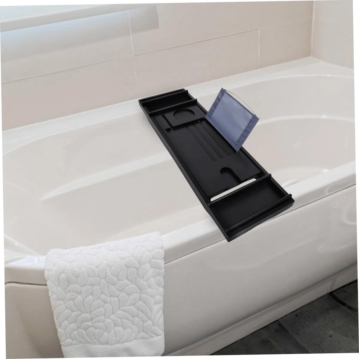Bandeja De Bañera De Bambú y Expandible para Relajación SPA Soporte para Móvil y Accesorios Color Negro