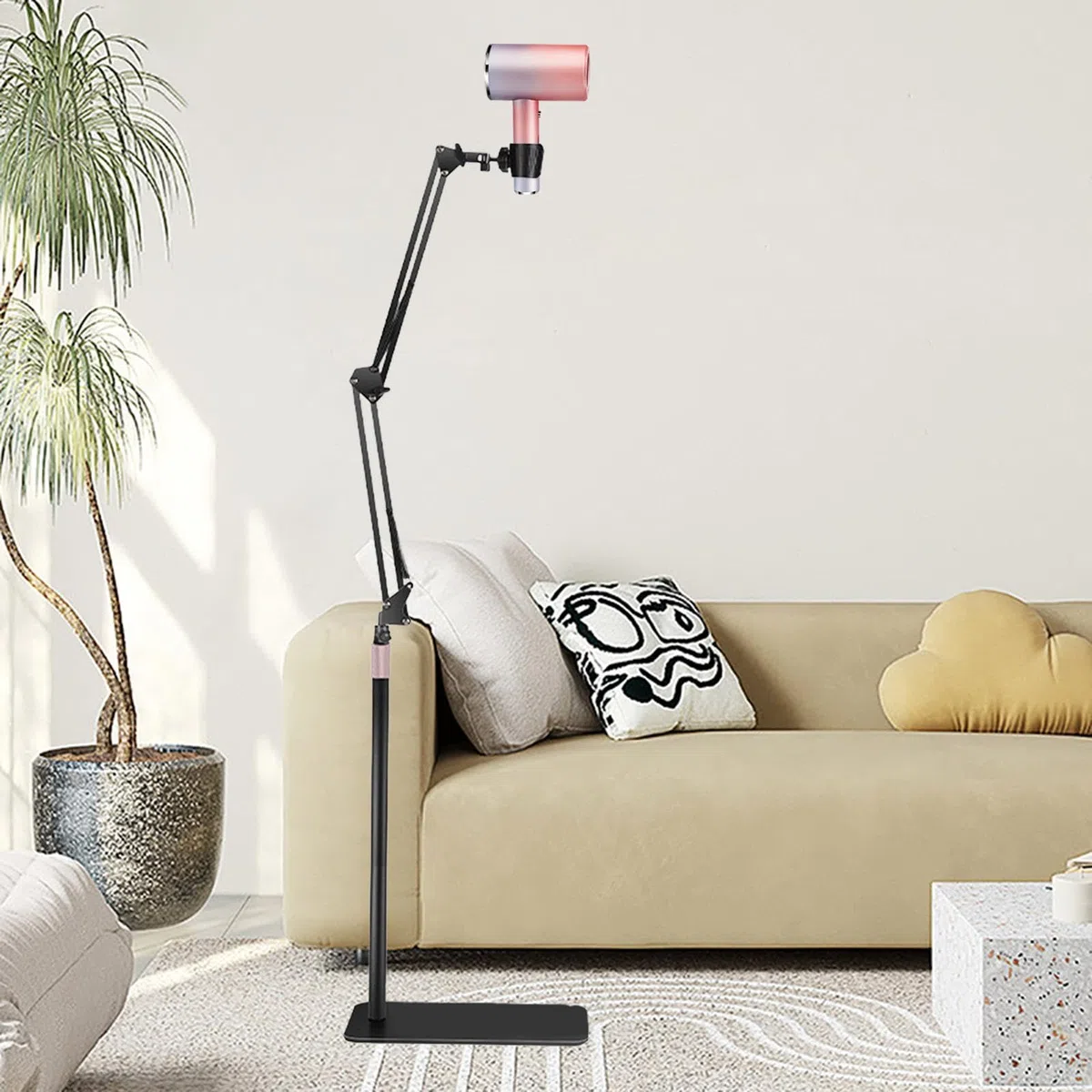 Soporte para Secador de Pelo Lazy Y ángulo Ajustables, Soporte de Suelo para El Hogar, Salón de Belleza, Negro, Individual