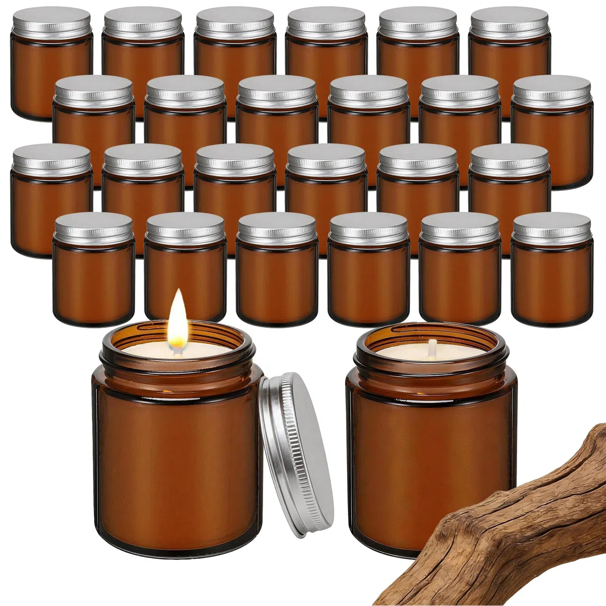 Juego de 24 velas de soja perfumadas a granel de 6 onzas, velas de tarro de aromaterapia de caoba y madera de teca, velas relajantes de larga duración, ideales para decoración del hogar y