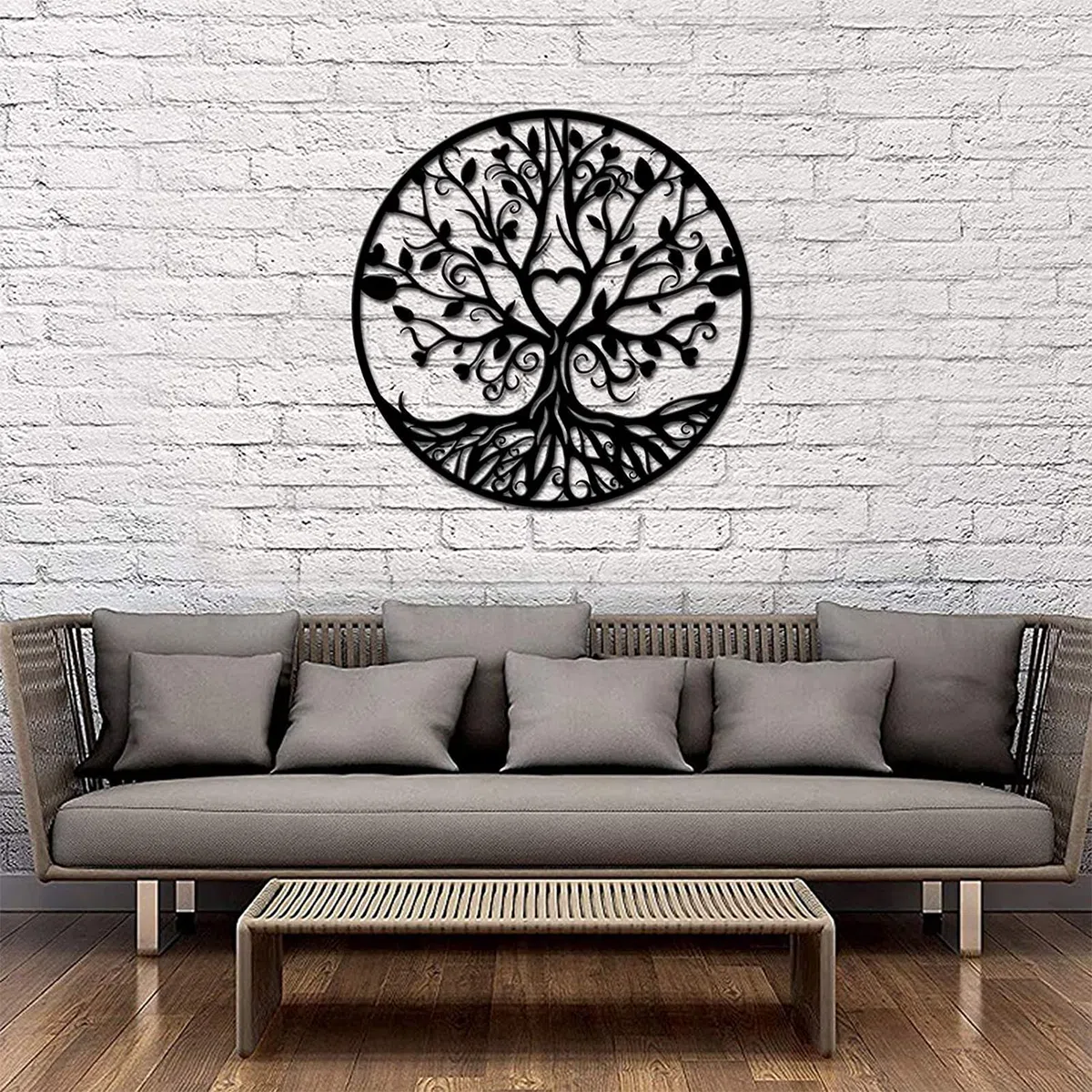 Exquisita escultura de pared, decoración de arte, árbol de la vida, decoración de pared de metal, silueta de árbol genealógico en forma de corazón, colgantes de pared 3d, escultura de metal de árbol,