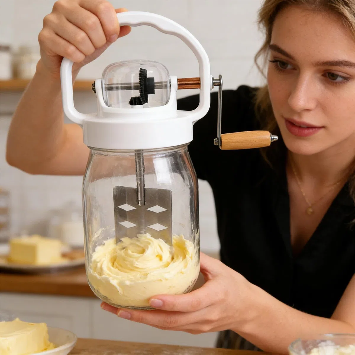 a manivela | Batidor manual de 1500 ml, batidor con recipiente