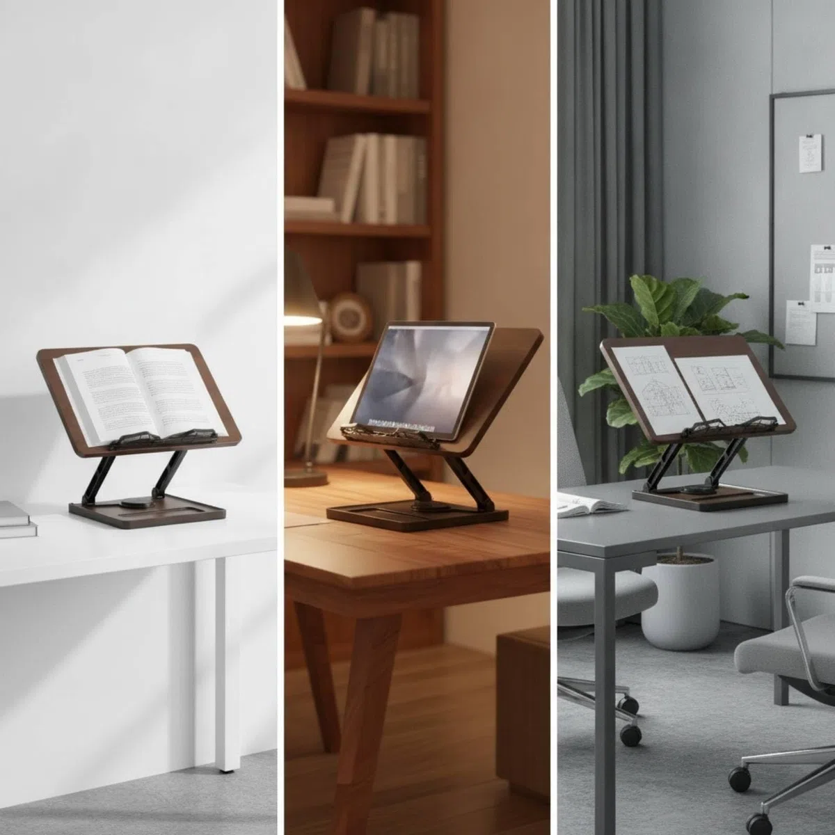 Atril para libros con base giratoria, ajustable, plato giratorio inclinable