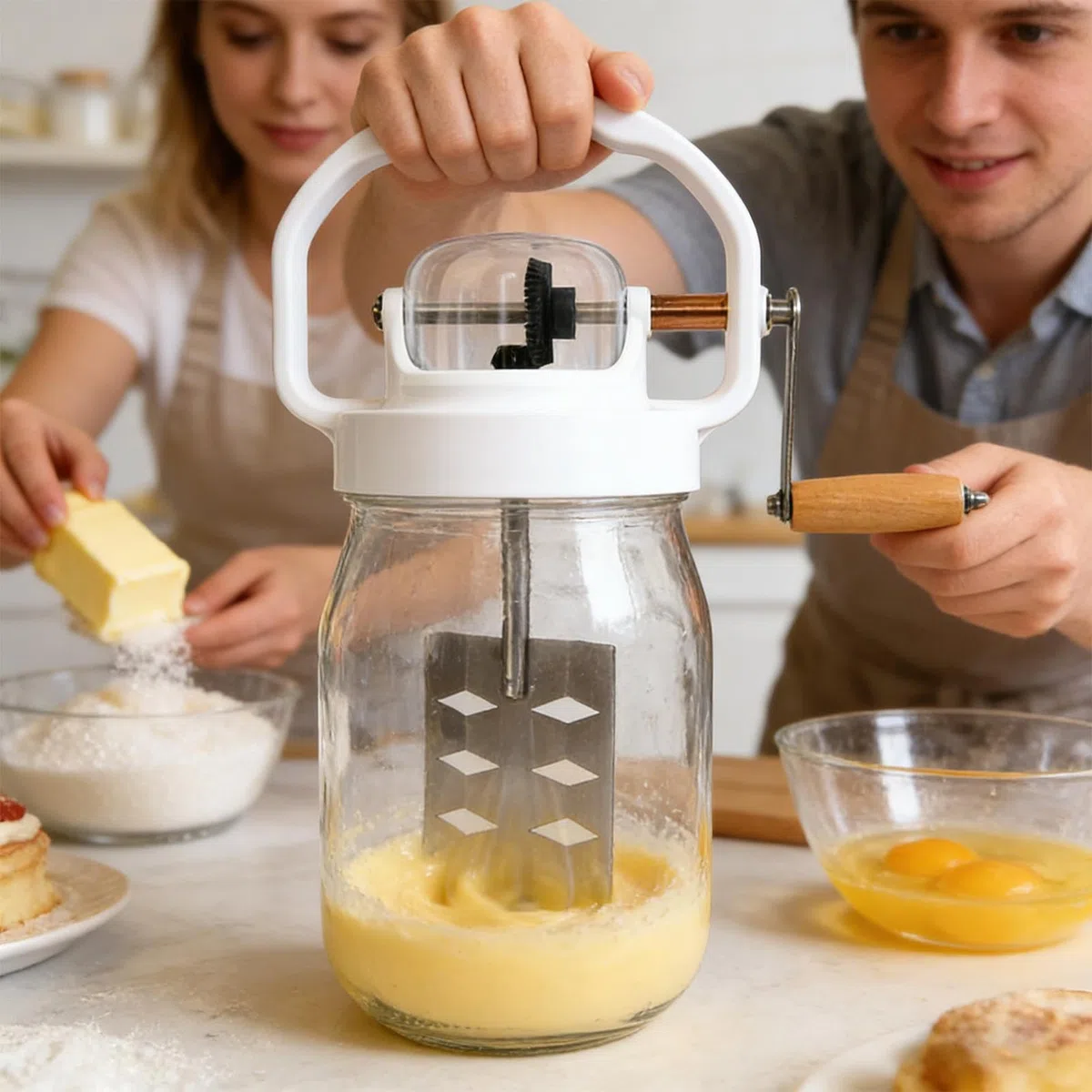 a manivela | Batidor manual de 1500 ml, batidor con recipiente