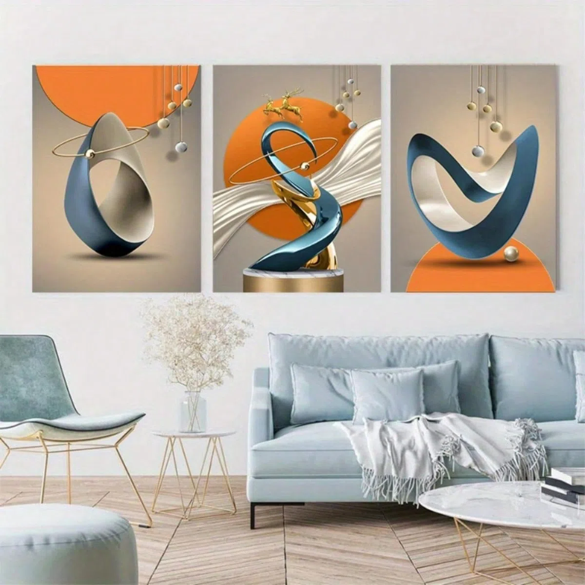 PVPQPR piezas enmarcadas de arte de pared para sala de estar,impresiones de lienzo geométrico moderno,pinturas de lujo nórdicas para decoración de pared, (40 x 50 cm) x3 marco interior