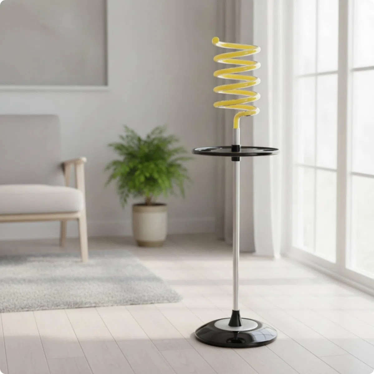 F Fityle Soporte Secador de Pelo Soporte Organizador Estación Base Pesada Soporte de Pie Soporte en Espiral de Metal Acero Inoxidable con Bandeja Perforada , Negro