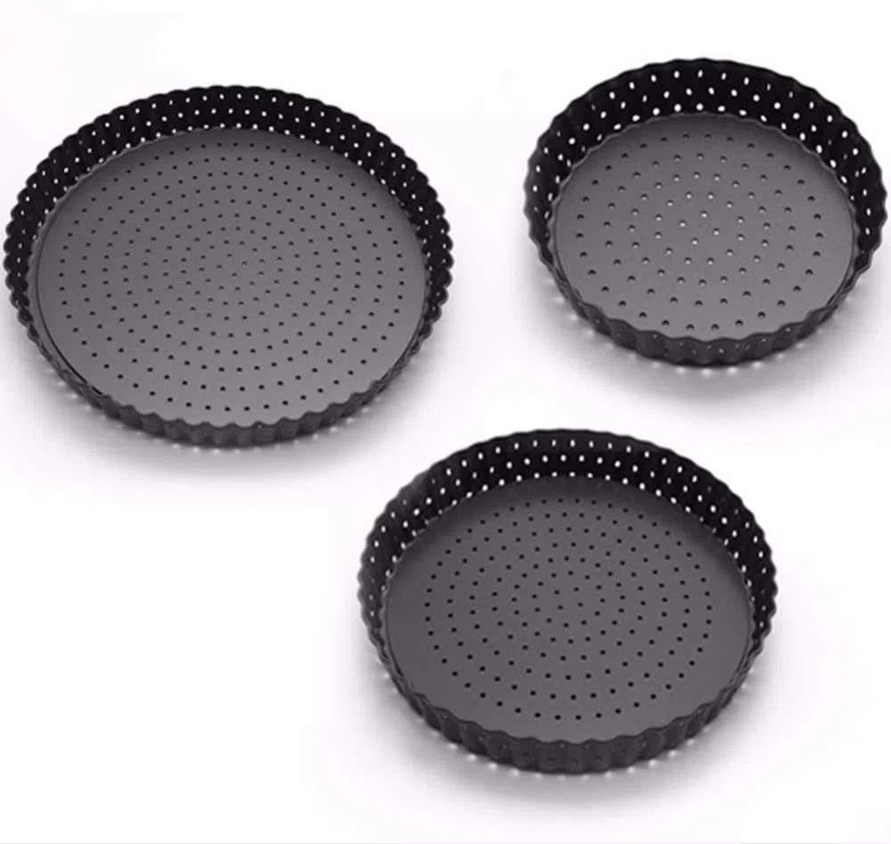 Juego de moldes antiadherentes estriados para flan y tartas, 3 tamaños diferentes con base suelta para pasteles de queso cremoso, pasteles de chocolate y magdalenas, kit de bandeja para hornear quiche