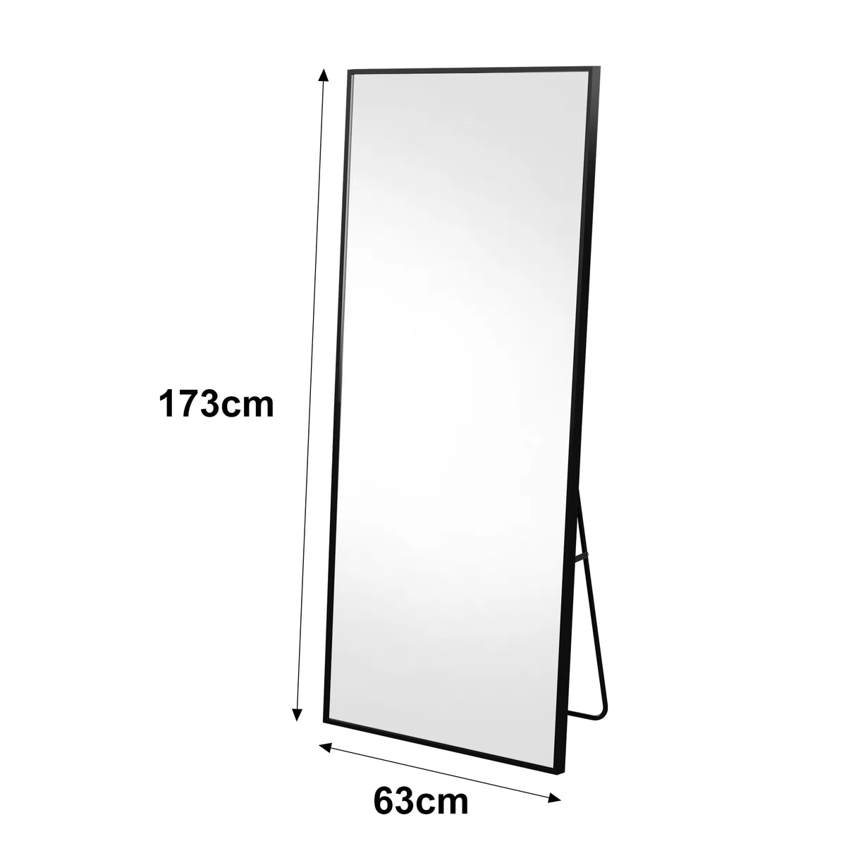 KeepGoon Espejo de cuerpo entero, espejo de pie para colgar, de pie o apoyarse, espejo de dormitorio, espejo de pared (negro, cuadrado, 173 x 63 cm)