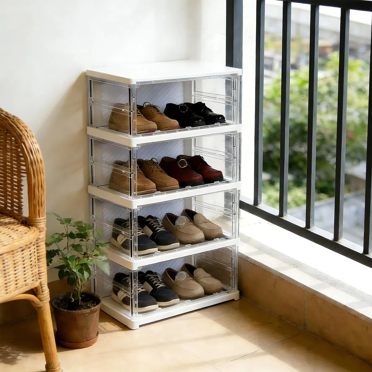 De Almacenamiento De Zapatillas Apilable Plegable Ahorrador De Espacio