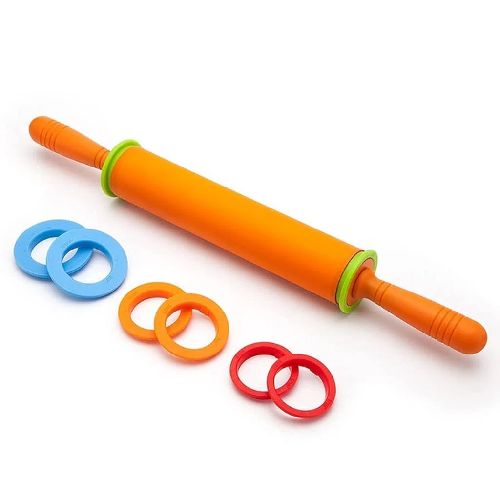 JFDBGU Rodillo de Masa de Pasillo de Silicona Antiadherente con Anillos de Espesor Ajustables con 2 mm de 6 mm y Anillos Ajustables de 10 mm