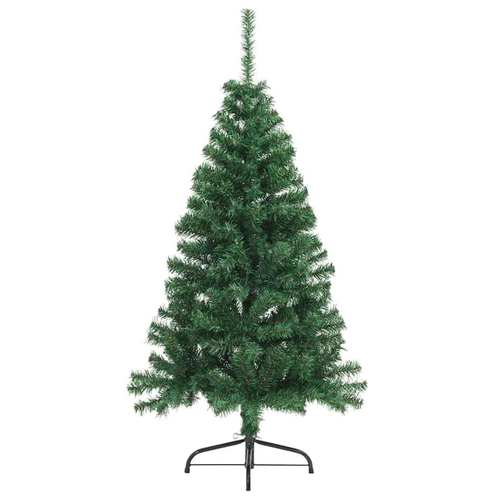 Árbol de Navidad artificial preiluminado verde de 150 cm de PVC con 150 luces LED de color blanco cálido, 8 modos, para interior y exterior protegido, incluye soporte y bolas