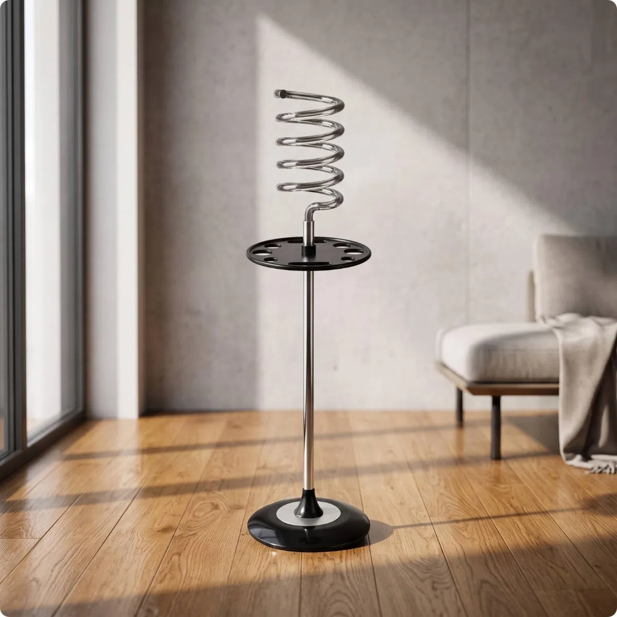 F Fityle Soporte Secador de Pelo Soporte Organizador Estación Base Pesada Soporte de Pie Soporte en Espiral de Metal Acero Inoxidable con Bandeja Perforada , Negro