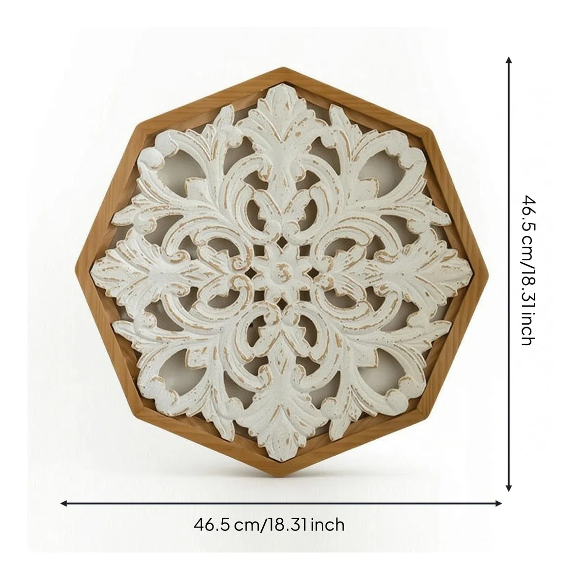 Wsymxuo Arte de Pared Tallado en Madera Cuadro Decorativo de Pared Relieve Floral Filigrana Rústica Placa Tallada con Respaldo de Madera y Herraje para Colgar, A3298 - Flor Octogonal, 46.5cm X 46.5cm