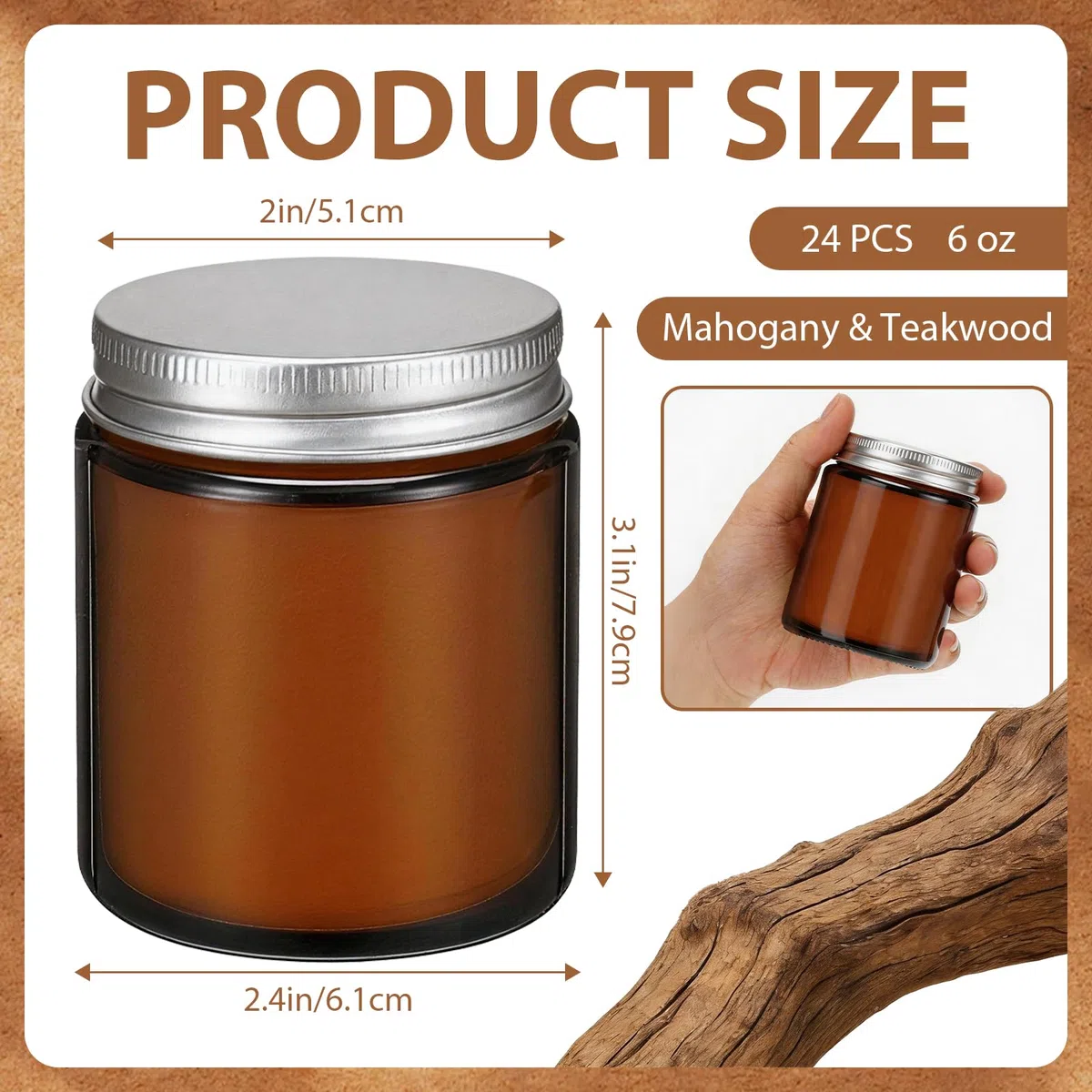 Juego de 24 velas de soja perfumadas a granel de 6 onzas, velas de tarro de aromaterapia de caoba y madera de teca, velas relajantes de larga duración, ideales para decoración del hogar y