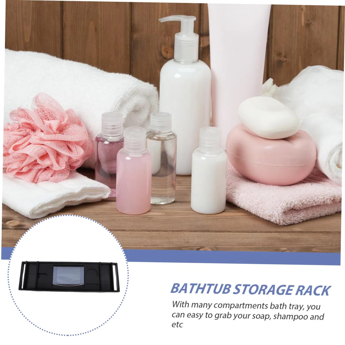 Bandeja De Bañera De Bambú y Expandible para Relajación SPA Soporte para Móvil y Accesorios Color Negro