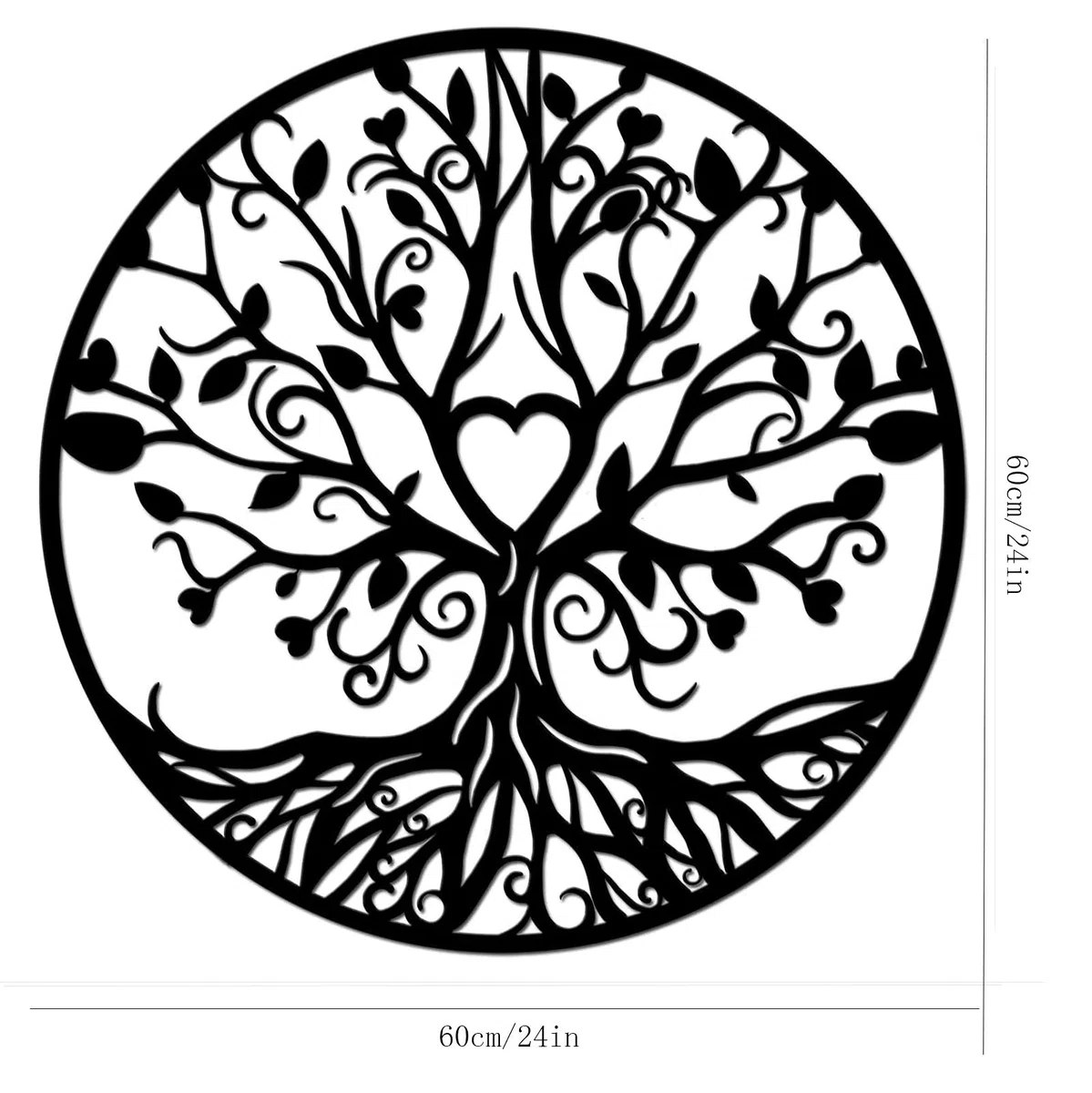 Exquisita escultura de pared, decoración de arte, árbol de la vida, decoración de pared de metal, silueta de árbol genealógico en forma de corazón, colgantes de pared 3d, escultura de metal de árbol,