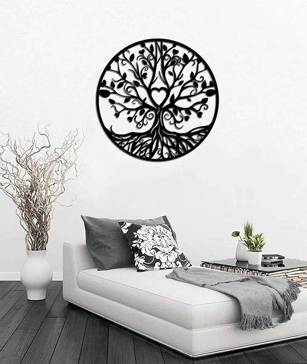 Exquisita escultura de pared, decoración de arte, árbol de la vida, decoración de pared de metal, silueta de árbol genealógico en forma de corazón, colgantes de pared 3d, escultura de metal de árbol,