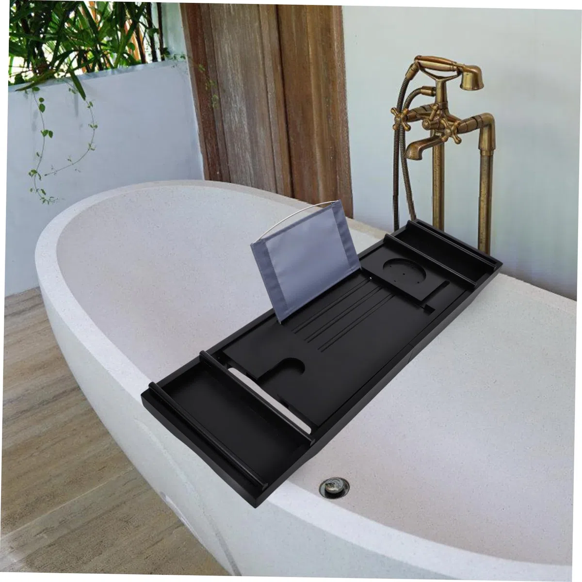 Bandeja De Bañera De Bambú y Expandible para Relajación SPA Soporte para Móvil y Accesorios Color Negro