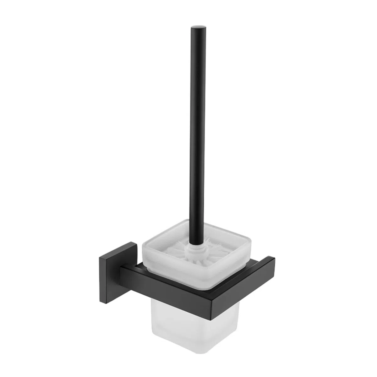 Juego de Cepillo y Soporte para Inodoro, de Acero Inoxidable, Cuadrado, Negro, con portavasos de Cristal, Limpiador de baño, Cepillo para Inodoro (1 Unidad)