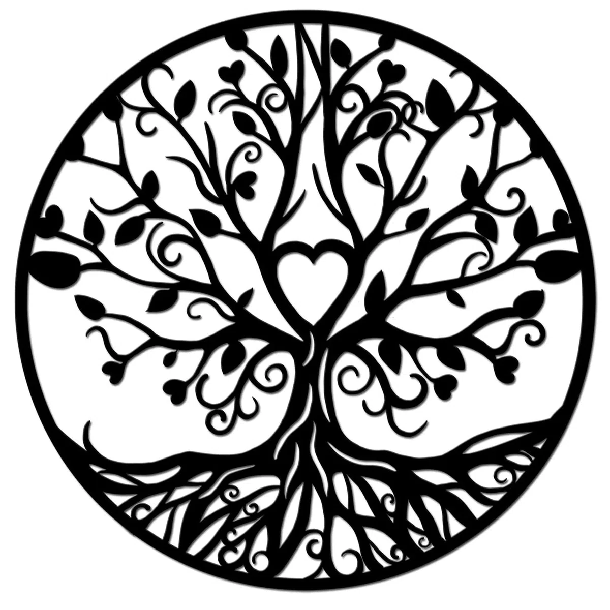 Exquisita escultura de pared, decoración de arte, árbol de la vida, decoración de pared de metal, silueta de árbol genealógico en forma de corazón, colgantes de pared 3d, escultura de metal de árbol,