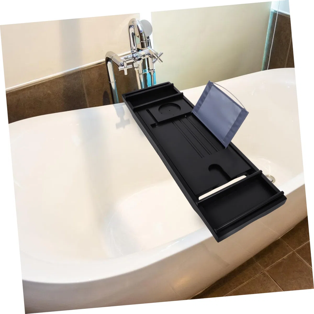 Bandeja De Bañera De Bambú y Expandible para Relajación SPA Soporte para Móvil y Accesorios Color Negro