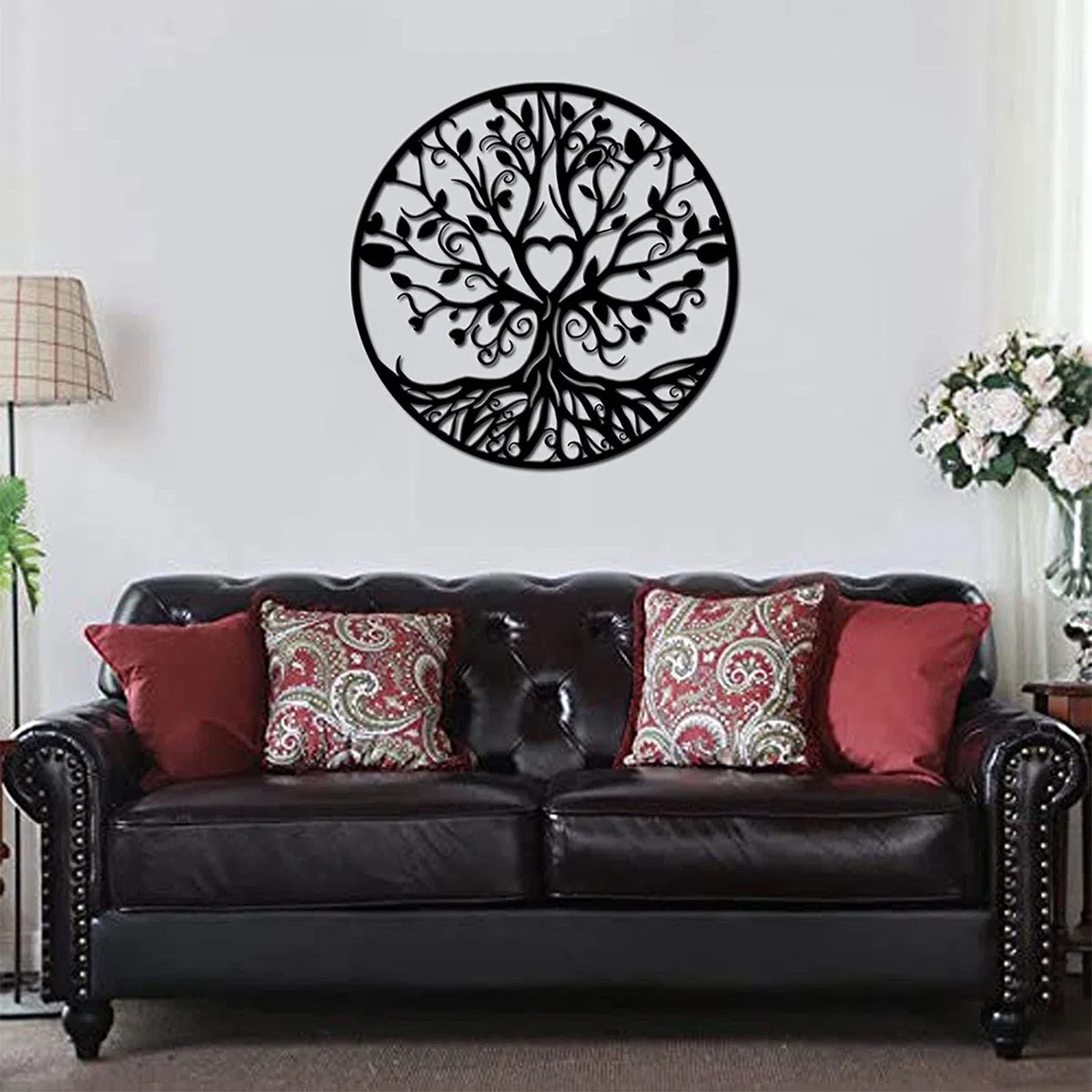 Exquisita escultura de pared, decoración de arte, árbol de la vida, decoración de pared de metal, silueta de árbol genealógico en forma de corazón, colgantes de pared 3d, escultura de metal de árbol,