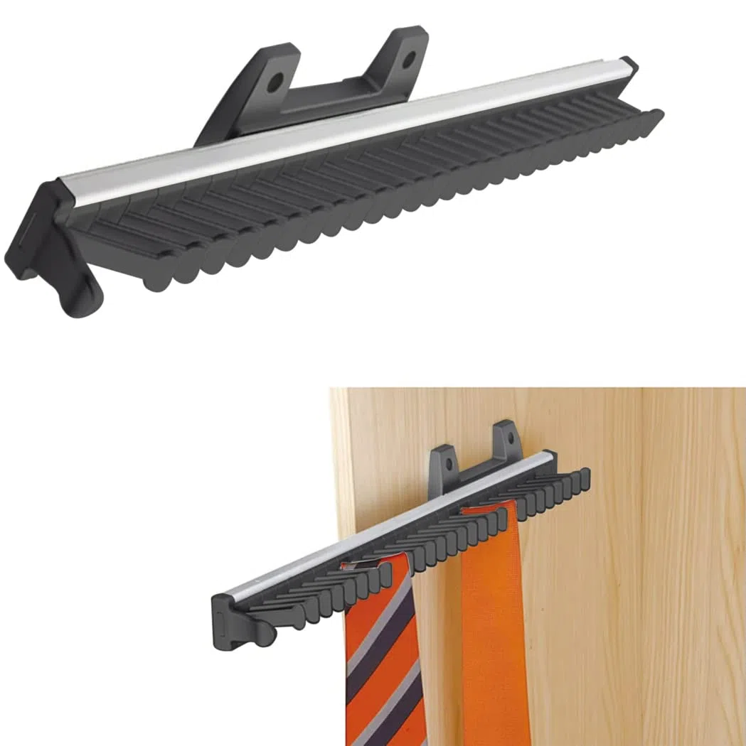 Organizador de corbatas deslizante de 28 ganchos para armario, diseño lateral extensible para corbatas, bufandas, cinturones, riel de exhibición de montaje lateral con función extraíble